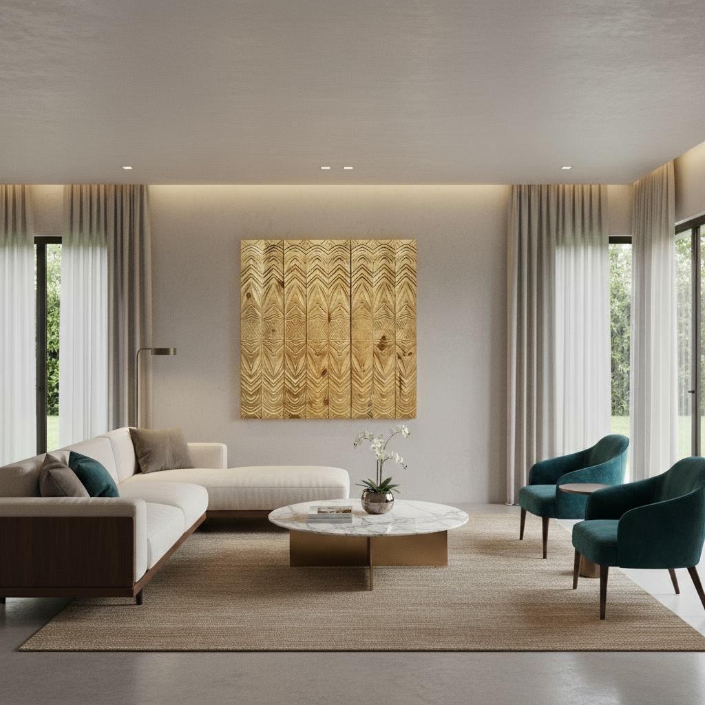 Sculptural Wood Carving Wall Hanging Art 4' x 4'